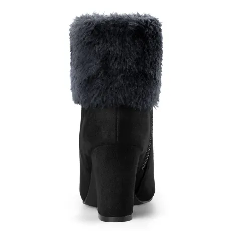 Allegra K- Faux Fur Block Heel Winter Ankle Boots