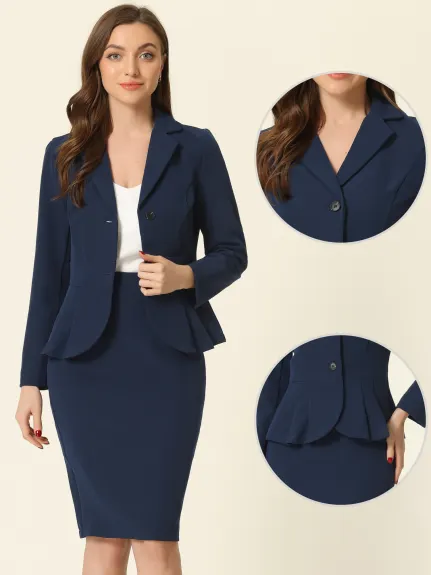 Allegra K- Suit Set-2 Pieces Peplum Blazer and Pencil Skirt