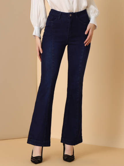 Allegra K - Retro High Waist Flare Denim Pants