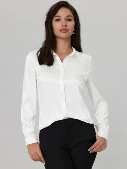 Hobemty- Satin Button Down Shirt