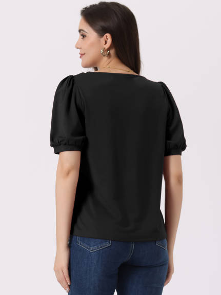 Allegra K - Asymmetrical Neckline Short Sleeve Top