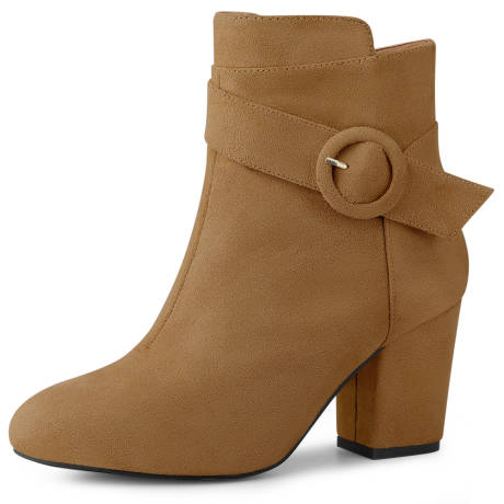 Allegra K- Round Toe Block Heel Ankle Buckle Boots