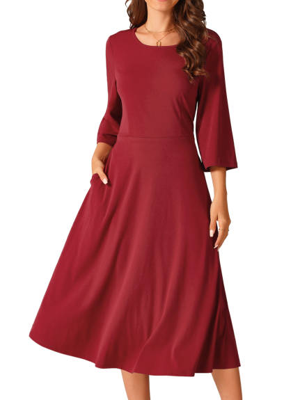 Allegra K - Elegant Crewneck Tie Waist Midi Dress