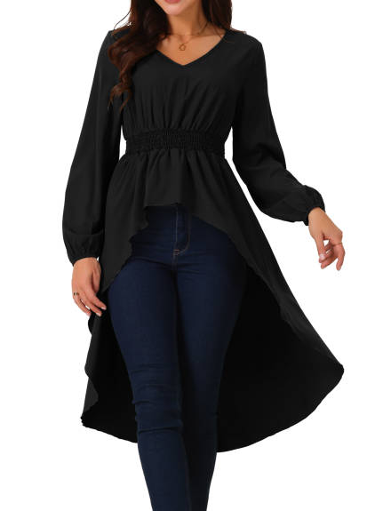 Allegra K - High Low  Irregular Hem Long Sleeve Blouse