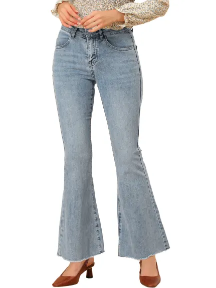 Allegra K- Jean en denim taille haute avec poche oblique et jambe large