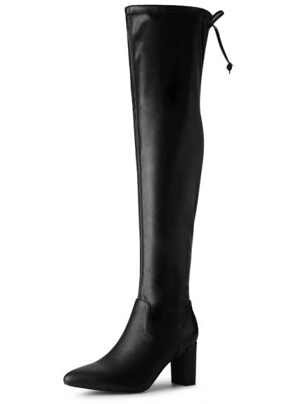 Allegra K- Thigh High Block Heels Pointed Toe Tall Boots