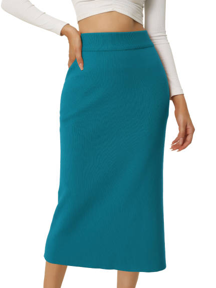 Allegra K - Ribbed Knit Slit Stretchy Bodycon Skirt