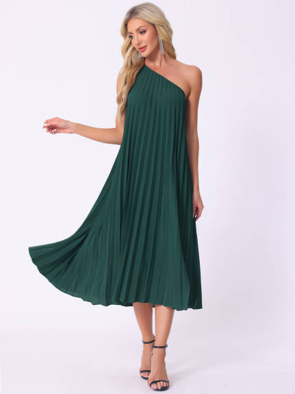 Allegra K - One Shoulder Pleated Midi Dress