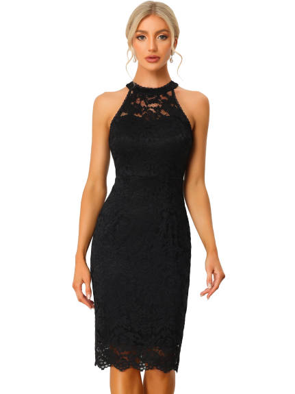 Allegra K- Lace Halter Neck Sleeveless Bodycon Sheath Dress