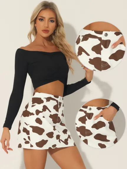 Allegra K- Cow Print High Waist Mini Skirt