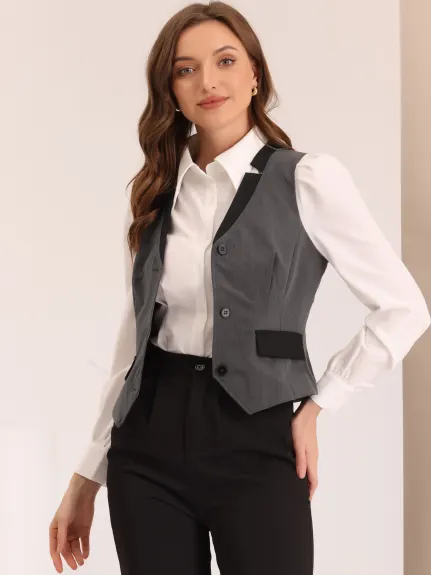 Allegra K- Contrast Color Notched Lapel Waistcoat