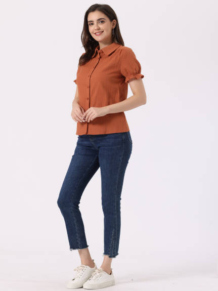 Allegra K- Button Down Peter Pan Collar Blouse