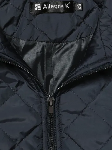 Allegra K- Long Sleeves Zip Up Lightweight Quilted Jacket