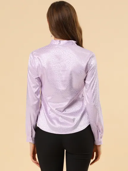 Allegra K- irrégulier pointillé travail Casual manches longues cravate col Blouse