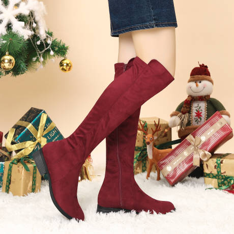 Allegra K- Chunky Heel Casual Zip-up Knee High Boots