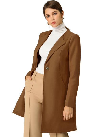 Allegra K- Half Lapel One Button Mid-Length Overcoat