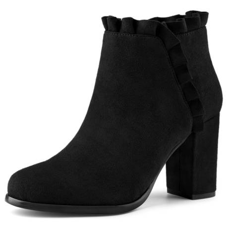 Allegra K- Ruffle Trim Block Heel Ankle Boots