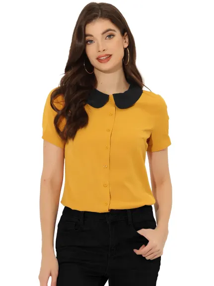 Allegra K- Chemise chemisier à manches courtes de couleur contrastée pour femme