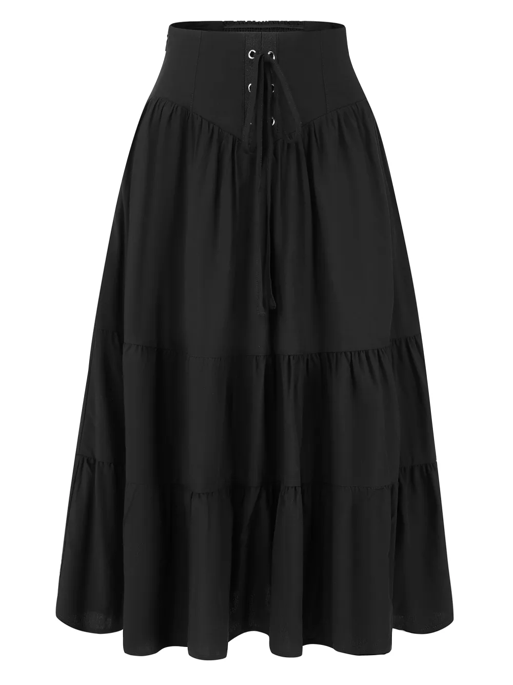 Allegra K- Lace Up Tiered A-Line Midi Skirt