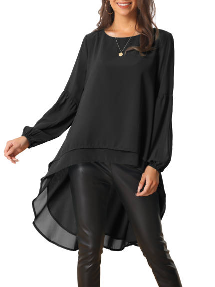 Allegra K- Lantern Long Sleeve High Low Asymmetrical Irregular Hem Top