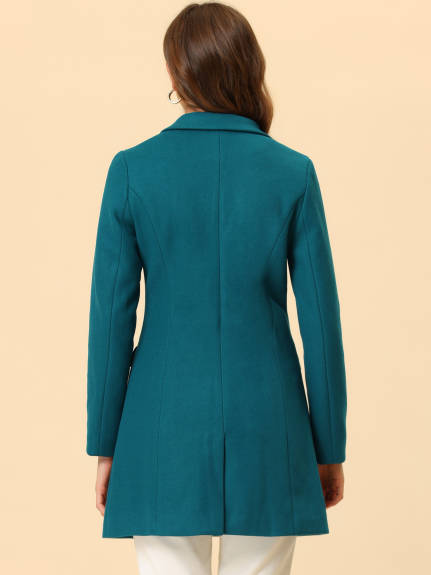 Allegra K- Notched Lapel Single Breasted Long Coat