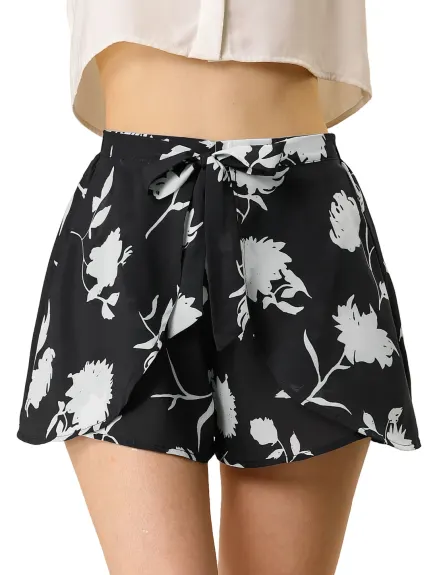 Allegra K- Summer Elastic Waist Beach Floral Shorts