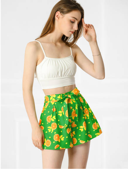 Allegra K - Printed Elastic Tie Waist Summer Beach Shorts