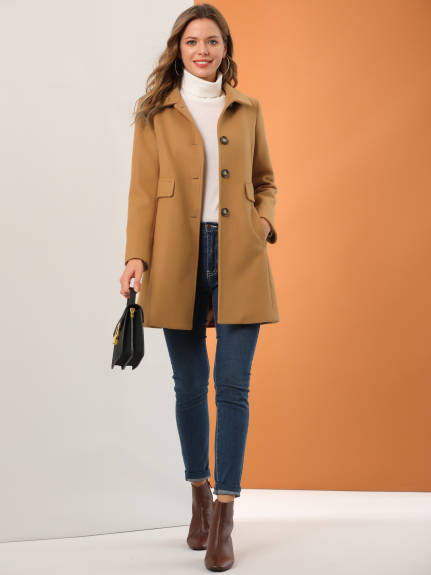 Allegra K- Lapel Collared Single Breasted Mid-Long Coat