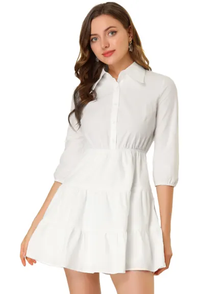 Allegra K- 3/4 Sleeve Tiered Dress