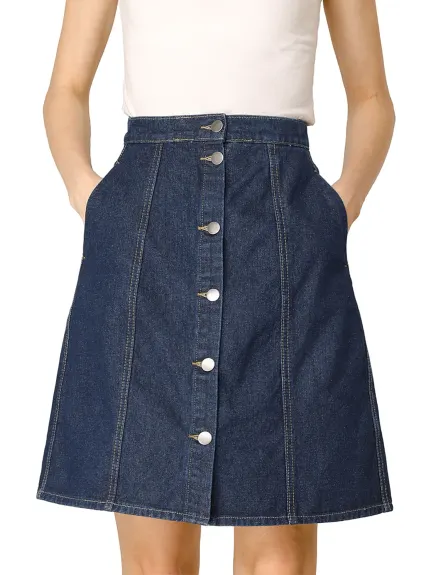 Allegra K- High Waist A-Line Casual Denim Skirt