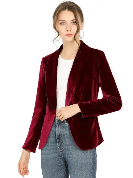 Allegra K- Blazer en velours à un bouton et col châle