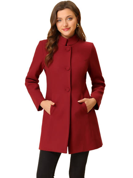 Allegra K- Stand Collar Single Breasted Long Overcoat