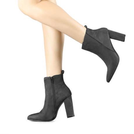 Allegra K- Zipper Block Heel Ankle Pointed Toe Boots