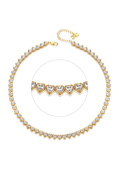 Classicharms-Gold Sparkling Heart Shaped Zirconia Tennis Necklace