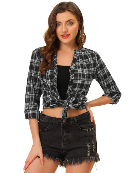 Allegra K- Plaid V Neck Long Sleeve Blouse Shirt