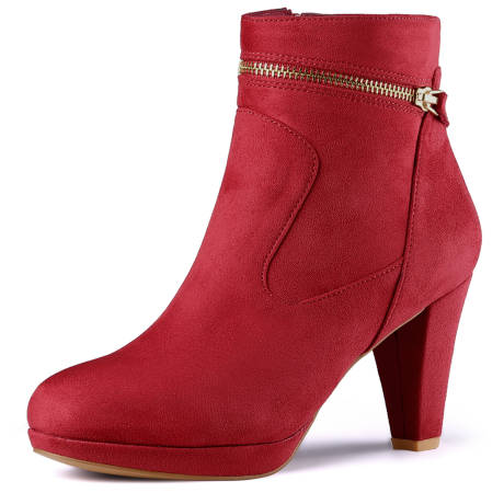 Allegra K- Round Toe Ankle Mid Heel Boots