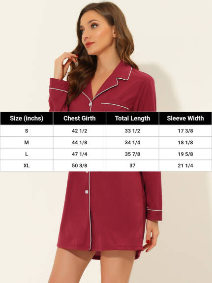 Cheibear - Notched Lapel Button Down Sleepshirt