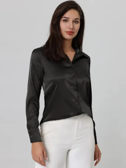 Hobemty- Satin Collar Button Down Shirt