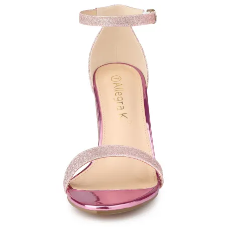 Allegra K- Glitter Ankle Strap Chunky Heels Sandals