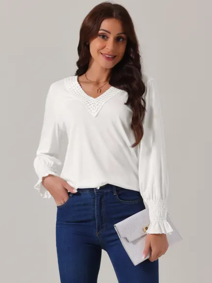 Allegra K - V Neck Long Sleeve Casual Tops