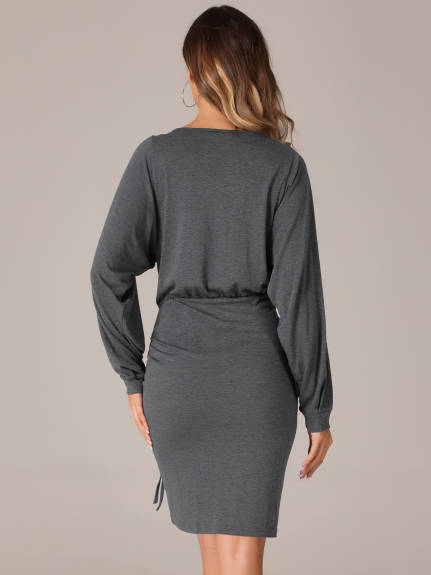 Allegra K - Long Sleeve Drawstring Ruched Bodycon Dress