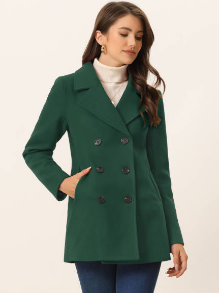 Allegra K- Notched Lapel Double-Breasted Overcoat