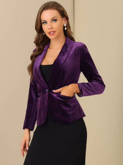 Allegra K- Shawl Collar One Button Velvet Blazer