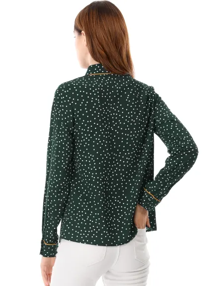 Allegra K- Printed Long Sleeve Piped Shirt