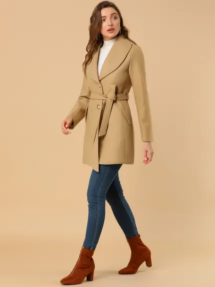 Allegra K - Trench-coat ceinturé à simple boutonnage et col rabattu