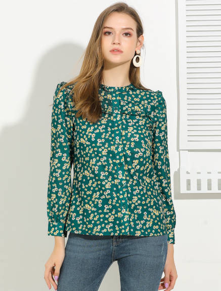 Allegra K- Ruffled Floral Daisy Blouse Shirt