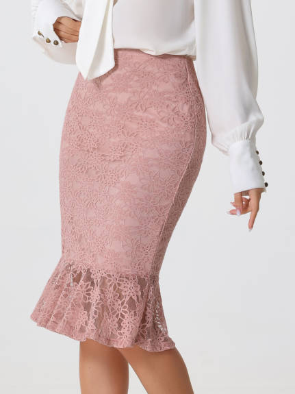 Allegra K - Elegant Fishtail Lace Bodycon Skirt