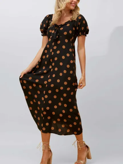 Annick - Elena Robe Midi À Pois Noeud Avant Noir