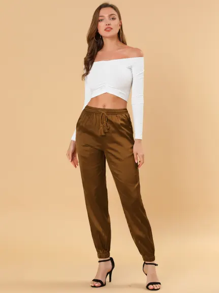 Allegra K- Pantalon d'athlétisme à taille élastique, longueur cheville, jogging