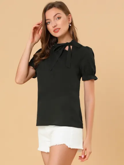 Allegra K - Bow Tie Neck Elegant Summer Top